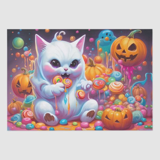 Ghost Kitten Pumpkin Halloween Snoep Tissuepapier (Voorkant)