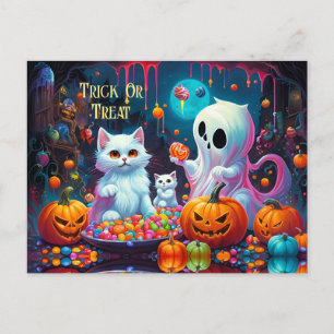 Ghost Kitten Pumpkin Snoep Halloween Feestdagenkaart