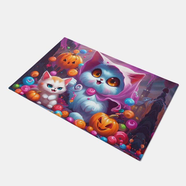 Ghost Kitten Pumpkin Snoep Trick or treat Deurmat (Schuin)