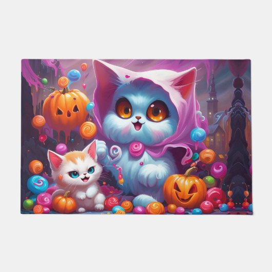 Ghost Kitten Pumpkin Snoep Trick or treat Deurmat (Voorkant)