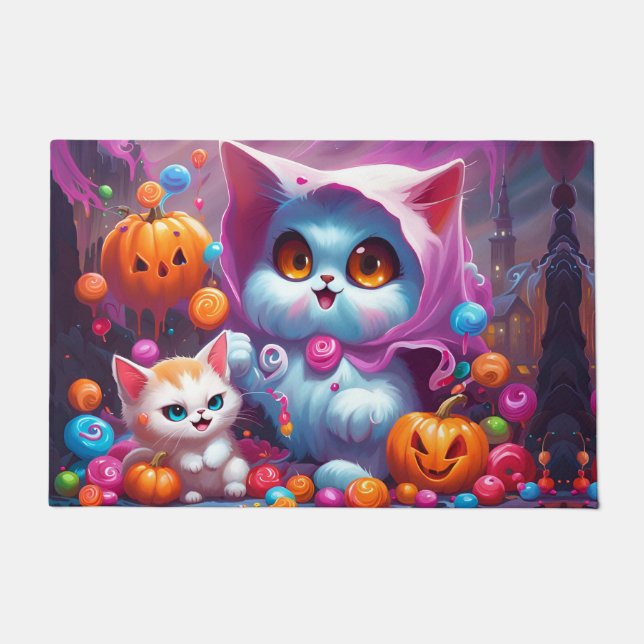 Ghost Kitten Pumpkin Snoep Trick or treat Deurmat (Voorkant)