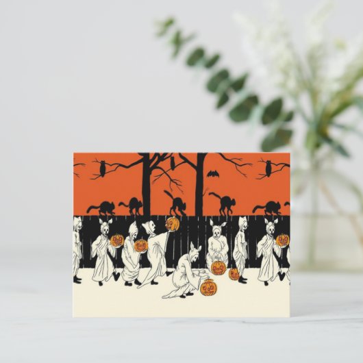 Ghost Kostuum Jack O Lantern Black Cat Owl Bat Briefkaart (Staand voorkant)