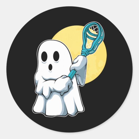 Ghost Lacrosse Player Lazy Halloween Costume Cute Ronde Sticker (Voorkant)