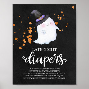 Ghost Late Night Diapers Baby shower Game Sign Poster