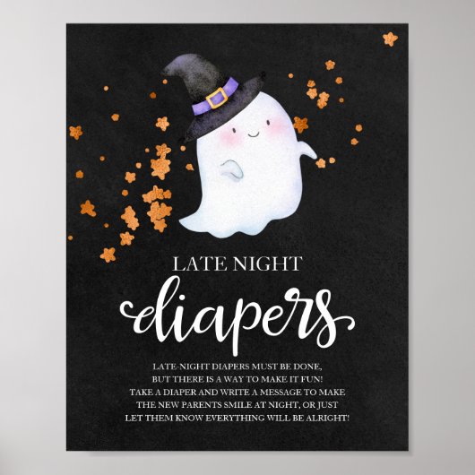 Ghost Late Night Diapers Baby shower Game Sign Poster (Voorkant)