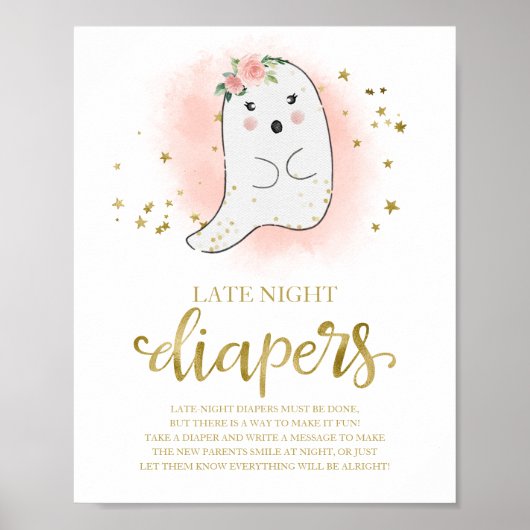 Ghost Late Night Diapers Baby shower Game Sign Poster (Voorkant)