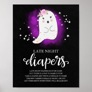 Ghost Late Night Diapers Baby shower Game Sign Poster