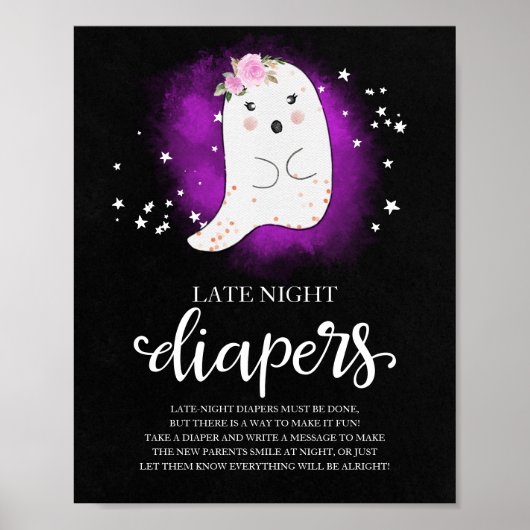 Ghost Late Night Diapers Baby shower Game Sign Poster (Voorkant)