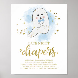 Ghost Late Night Diapers Baby shower Game Sign Poster