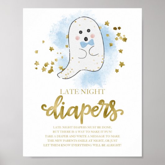 Ghost Late Night Diapers Baby shower Game Sign Poster (Voorkant)