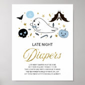 Ghost Late Night Diapers Baby shower Game Sign Poster (Voorkant)