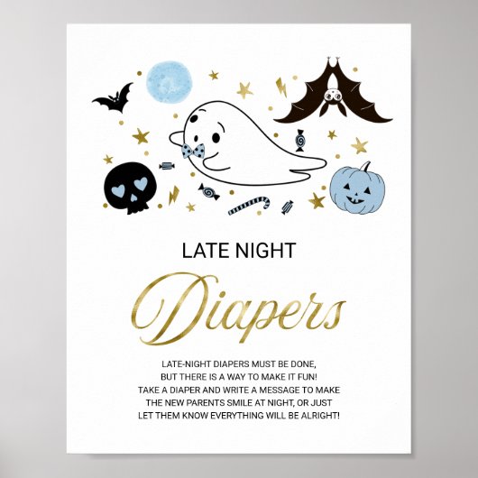 Ghost Late Night Diapers Baby shower Game Sign Poster (Voorkant)