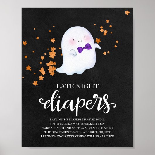 Ghost Late Night Diapers Baby shower Game Sign Poster (Voorkant)