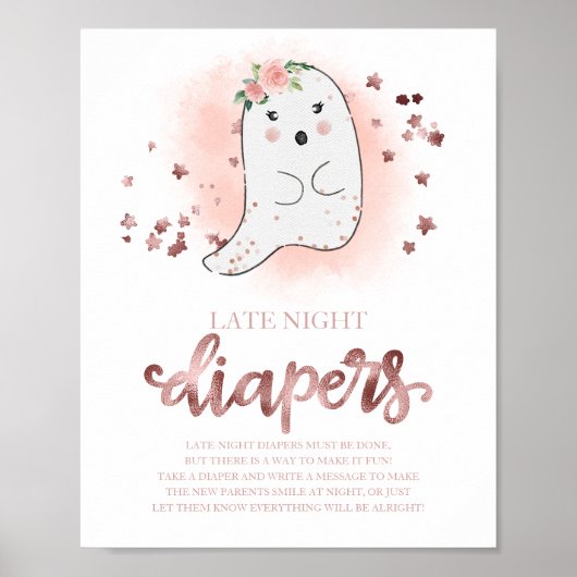 Ghost Late Night Diapers Baby shower Game Sign Poster (Voorkant)