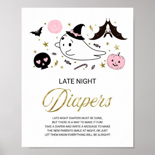 Ghost Late Night Diapers Baby shower Game Sign Poster (Voorkant)