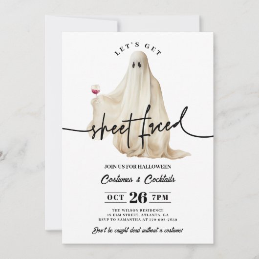 Ghost Let's Get Sheet Faced Grappige Halloween Kaart (Voorkant)