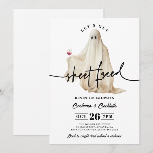 Ghost Let's Get Sheet Faced Grappige Halloween Kaart (Voorkant / Achterkant)