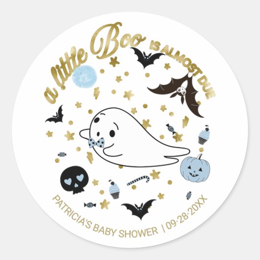 Ghost Little Boo Halloween Boy Baby shower Ronde Sticker (Voorkant)