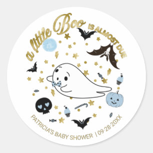 Ghost Little Boo Halloween Boy Baby shower Ronde Sticker