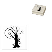 Ghost maan en boom illustratie art stempel (Gestempeld)