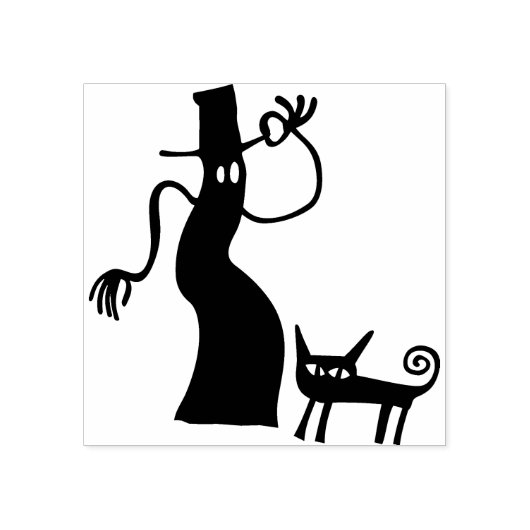 Ghost man- en kattenstempel rubberstempel (Afrduk)