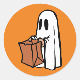 Ghost met Bag Trick of Treating op Sinaasappel Ronde Sticker