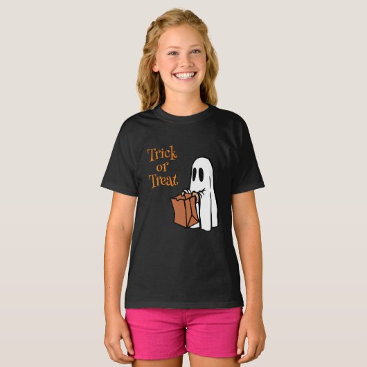 Ghost met Bag Trick or treat T-shirt (Voorkant volledig)