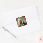 Ghost met Black Cat Retro Halloween Vierkante Sticker (Envelop)