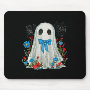 Ghost met blauwe strik Coquette en bloemen Hallowe Muismat