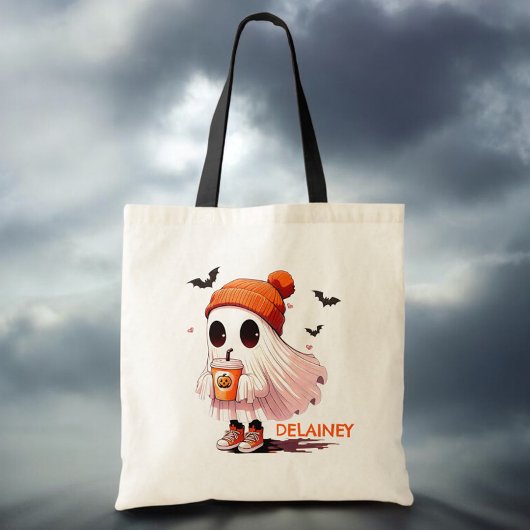 Ghost Met Drink Vleermuizen Halloween Snoepzak Cus Tote Bag