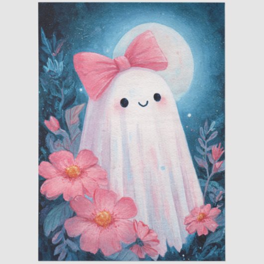 Ghost met een roze strik Decoupage Tissuepapier (Voorkant)