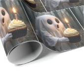 Ghost met een verjaardagscupcake cadeaupapier (Rol Hoek)