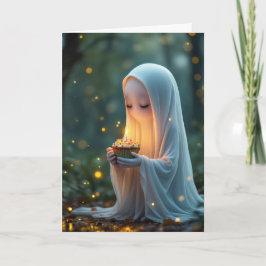 Ghost met een verjaardagscupcake kaart