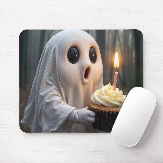 Ghost met een verjaardagscupcake muismat (Met muis)