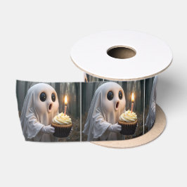 Ghost met een verjaardagscupcake satijnen lint