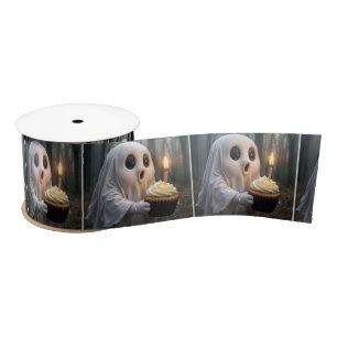 Ghost met een verjaardagscupcake satijnen lint