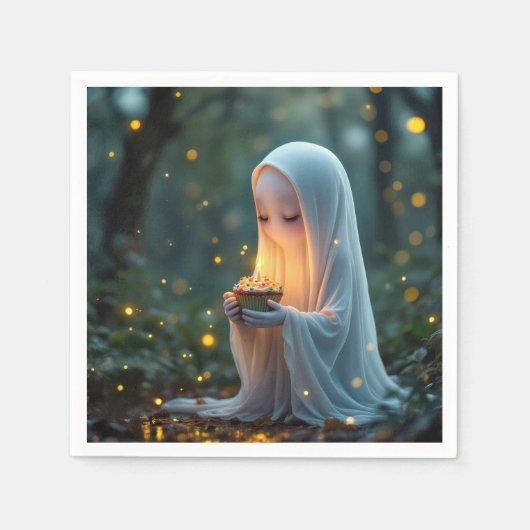 Ghost met een verjaardagscupcake servet (Voorkant)