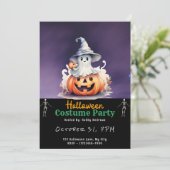 Ghost met Grey Witches Pet Zwart Halloween Kaart (Staand voorkant)