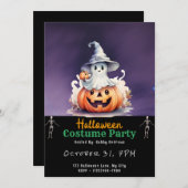 Ghost met Grey Witches Pet Zwart Halloween Kaart (Voorkant / Achterkant)