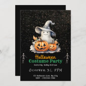 Ghost met Grey Witches Pet Zwart Halloween Kaart (Voorkant / Achterkant)