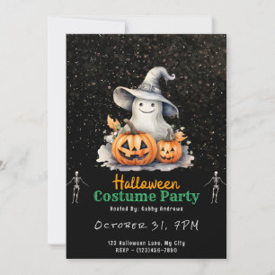 Ghost met Grey Witches Pet Zwart Halloween Kaart