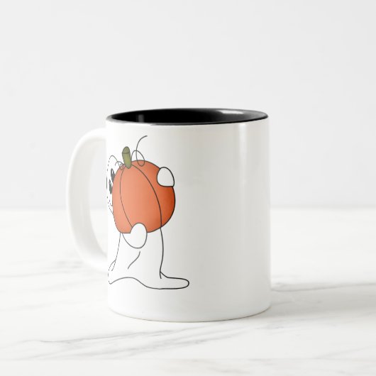 Ghost met Oranje pompoen Tweekleurige Koffiemok (Voorkant links)