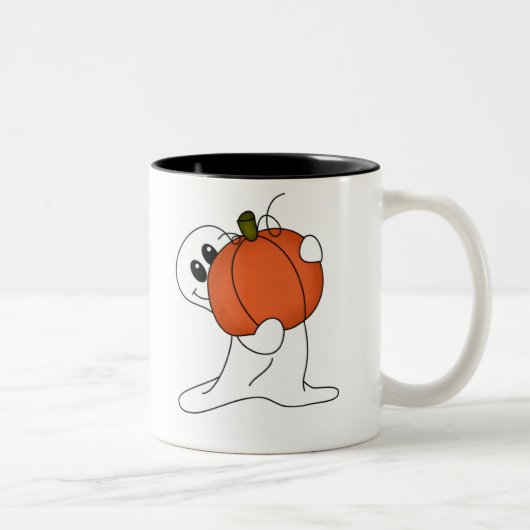 Ghost met Oranje pompoen Tweekleurige Koffiemok (Rechts)