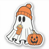 Ghost met Pet en Latte Sticker, Pumpkin Spice Gh Sticker (Voorkant)