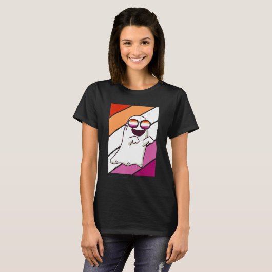 Ghost Met Pride Lesbische Vlag LGBTQ Trotse Ally P T-shirt (Voorkant volledig)