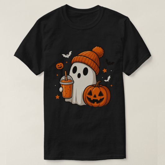 Ghost met Pumpkin Spice Drink Design T-shirt (Design voorkant)