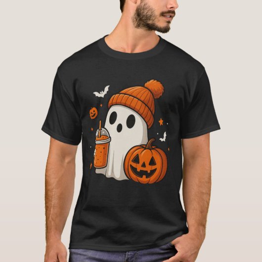 Ghost met Pumpkin Spice Drink Design T-shirt (Voorkant)
