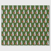 Ghost met Trick Bag of Treating op Donkergroen Cadeaupapier (Vlak)