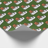 Ghost met Trick Bag of Treating op Donkergroen Cadeaupapier (Hoek)