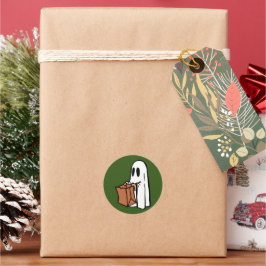 Ghost met Trick Bag of Treating op Donkergroen Ronde Sticker